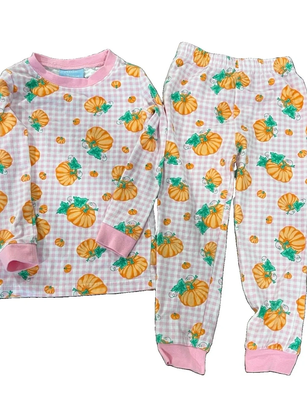 Girls Classic Whimsy Gingham Pumpkin Pajama Set